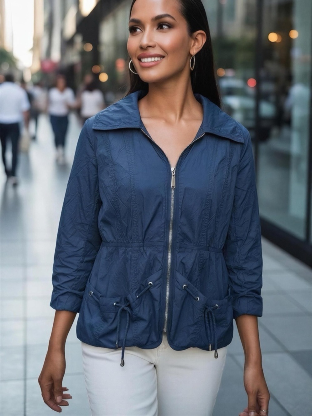 new directions Navy Zip-Front Utility Jacket Size L